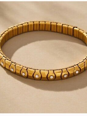 Anthropologie 14K Gold Plated Stretch Bracelet w/ Rhinestones NWT
